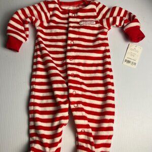 Carter's unisex Red and White Striped Baby one piece with Santa Feet - New 3m